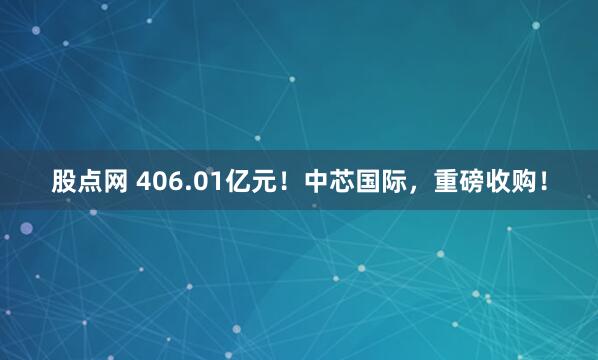 股点网 406.01亿元！中芯国际，重磅收购！